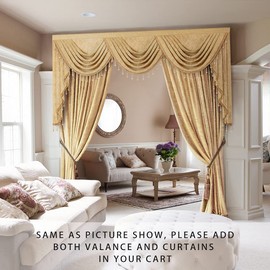 ELKCA Thick Chenille Window Curtains Valance for Living Room,Luxury Gold Valance with Beads for Bedroom,Rod Pocket (W79inch,1 Panel)