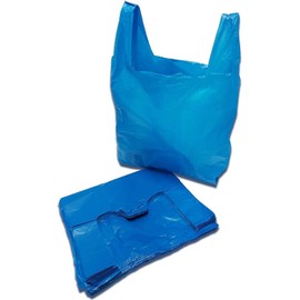 Requisite needs Blue Plastic Vest Carrier Bags, Gift Bags, Lunch Bags, Shopping Bags, Takeaway Bags (11x17x 21inch) (Pack of 100)