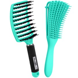2 Pack Hair Brush Set, Hair Brushes for Women Men Kid Wet Dry Curly Thick Thin Wavy Straight Hair, Make Hair Beautiful and Smooth(Green)