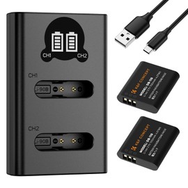 K&F Concept Ricoh DB-110 Battery 1100 mAh with Dual Slot LCD Charger, Compatible with Ricoh GR III, GR IIIx, Theta X, WG-6, G900 II, G900SE II, Compatible with Olympus TG7/6/5/4/Li-90B/Li-92B