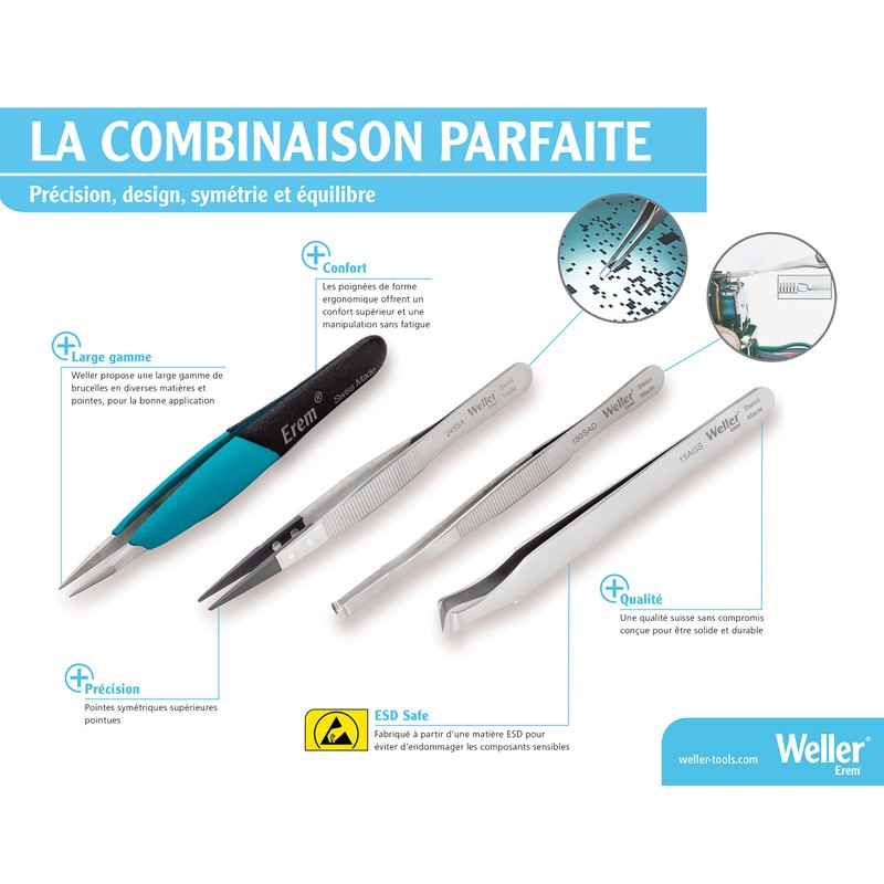 Weller Erem 3SA Precision Tweezers with Fine Tips for Working