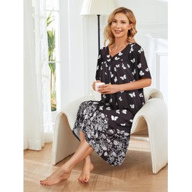 udforsk Lounge Dresses Women Duster Housecoat Short Sleeve Print Gowns for Women Moo Moo House Dress with Pocket Plus Size Nightgowns Cotton Muumuu Patio Dress Black Butterfly XL