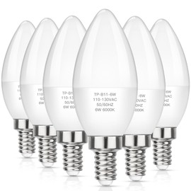 MAXvolador E12 LED Candelabra Light Bulbs 60W Equivalent, Cool White 6000K 600 Lumens Chandelier Bulb, 6W B11 Candle Base, Non-Dimmable, Pack of 6