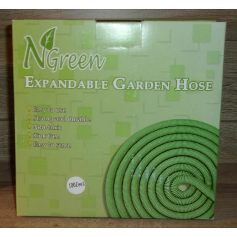ngreen 100' Garden Water Hose Flexible and Expandable Collapsible w/Solid