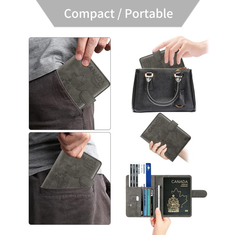 WALNEW RFID Blocking Passport Holder Travel Wallet Cover Case (N-Gray)