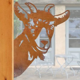 Beenle-Icey Farm Peeping Goat, Garden Chicken Metal Art Ornaments Outdoor Wall Mounted Ornaments Silhouette Statues Decor Hanging Ornament Craftwork for Garden Yard Decoration(Goat)