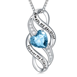 Collar de plata de ley 925 con texto en inglés "Always My Daughter Forever My Friend" para hija, regalo de cumpleaños de mamá con 12 piedras natales, Plata esterlina, Circonia cúbica