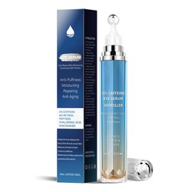 Suero Para Ojos Con 5% De Cafeína Y De Retinol, Crema para contorno de ojos y bola de masaje de 360°, Con Ácido Hialurónico Niacinamida Péptidos Para Ojeras/Hinchazón/las arrugas