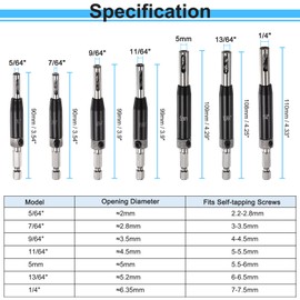sourcing map 16pcs Self Centering Drill Bit Set 5/64" - 1/4" Door Hinge Drill Bit High Speed Steel Hex Shank Spring Loaded Woodworking Bits with Hex Key and Extra Replacement Drill Bits