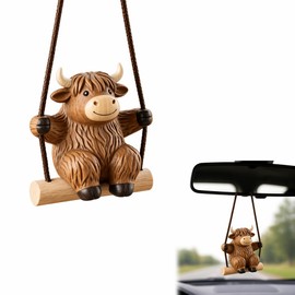Rearview Mirror Decor Highland Cow Swing Automotive Farm Animal Pendant A
