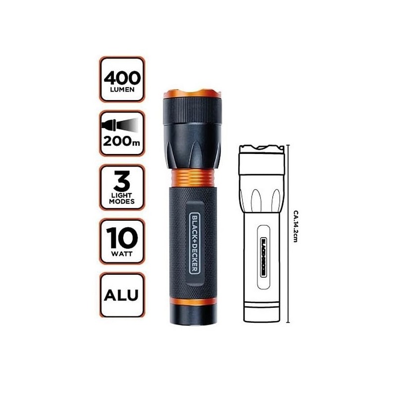 BLACK+DECKER LED Torch 400 Lumen - 10W - 200M Range