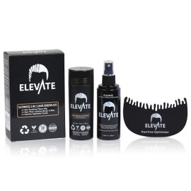 ELEVATE Hair Ultimate Perfecting 3-in-1 Kit Set Includes Natural Hair Thickening Fibers | Locking & Setting Hold Hair Spray | Hairline Optimizer Comb | Instantly Conceal & Thicken Hair (Dark Brown)