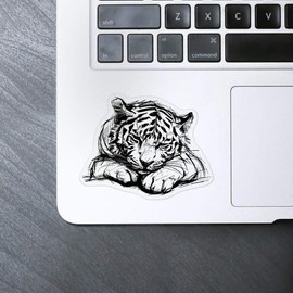 Medium 100mm 'Cute Sleepy Tiger Cub Sketch' Transparent/Clear Sticker Decal for Windows/Cars/Walls (DC00134457)
