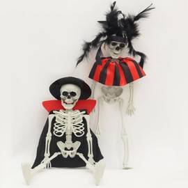 Juego de 2 decoraciones de esqueleto de Halloween, cifras de calavera de vampiro y payaso, accesorios espeluznantes de plástico para Halloween decoración de interiores y exteriores
