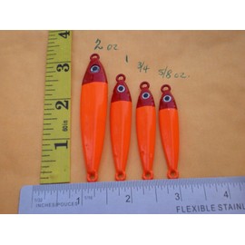 HOME MADE 8 PCS. ANCHOVY FISH JIG SPOON LURE BAIT 2,1,3/4,5/8 OZ. 2ea. ORANGE/RED HEAD