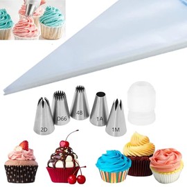 PACIOCEAN Professional Baking Kit 1M 2D 1A 4B D66 Piping Nozzles, 5 Large Tips for Rose, Macarons, 100 Disposable Bags and 1 Coupler