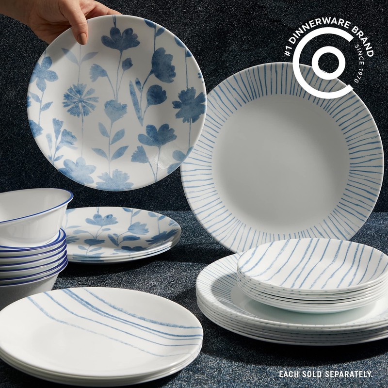 Corelle 6-Piece 10.25" Vitrelle Glass Dinner Plates, Lightweight, Chip/Scratch Resistant
