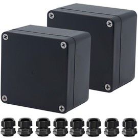 Otdorpatio Project Box ABS Black Electrical Boxes IP67 Outdoor Waterproof box Electronic Junction Box Power Enclosure with Cable Glands for DIY Project 3.3x3.2x2.2inch (83 x 81 x 56 mm)