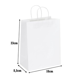 PAKNOR PAKNOR® 25stk Weiß Papiertüten mit Henkel - 18 x 21 x 8 cm, Papiertragetasche mit Kordelgriff, Geschenktüten, Kraftpapiertüte, DIY Adventskalender (Weiß - 25 Stück)