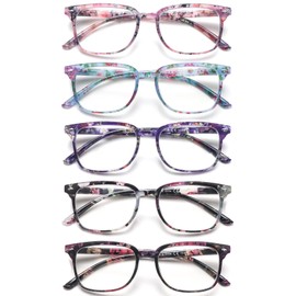 STASTEND Paquete de 5 Gafas de Lectura Con Bloqueo de Luz Azul para Mujer, Ideales para Leer En El Ordenador Y Con Bisagra de Resorte (Multicolor-C7, 2, Multiplier_X)