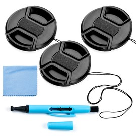 Fotover 58mm Lens Cap Bundle, 3 Pack Universal Snap on Front Centre Pinch Lens Cover Set with Microfiber Lens Cleaning Cloth for Canon Nikon Sony Olympus DSLR Camera + Camera Lens Cleaning Pen