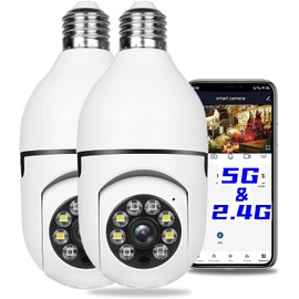 2Pcs Light Bulb Security Camera 2.4GHz & 5G WiFi Outdoor, 1080P E27 Light Socket Security Camera, Indoor 360° Home Security Cameras, Full Color Day and Night, Smart Motion Detection (2PCS, Support 5G)