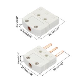 sourcing map U Type Thermocouple Wire Connectors Female Male Plug Adapter with 3 Prong Flat Pin Temperature 220°C(428°F) for Thermocouple Sensor Probe White 1 Set