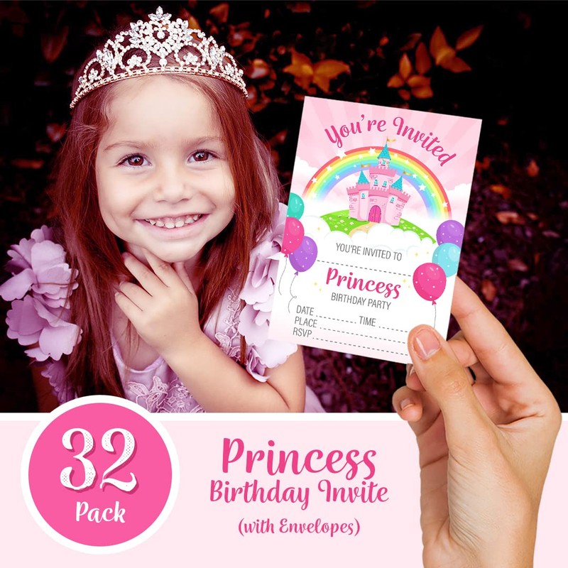 32 Princess Party Invites - Kids Childrens Birthday Party Invitations