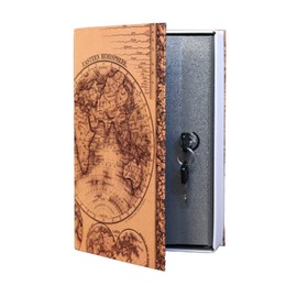Antique World Map Book Safe Lock Box With Key Lock