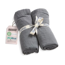 pic Bear Muslin Molleton Cloths 80 x 80 cm – Ultra Soft Multitalents for Baby Everyday Use: Burp Cloth, Comforter & More – 100% Cotton – Pack of 2 (Granite)