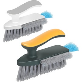 WKY Scrub Brush for Cleaning, Bathroom Cleaning Brushes with Squeegee, Stiff Bristles Deep Cleaning Brush, V-Shape Cleaner Brush for Kitchen Tub Sink Floor (2 Pack)