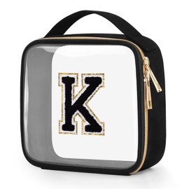 Wedama Clear Toiletry Bag, TSA Approved Toiletry Bag PVC Clear Makeup Bag with Handles, Chenille Letter Women Cosmetic Bag Large Opening Travel Bag Carry on Airport Bag for Travel Toiletry, Letter K