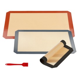 TTSTOIEE backmatte silikon 4 in 1, 2 große 1 kleine dauerbackfolie+ reinigungsbürste, hochtemperaturbeständig und antihaft-backpapier wiederverwendbar