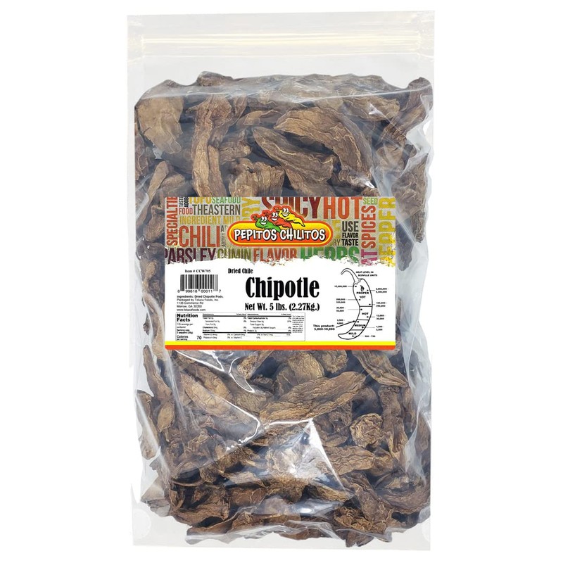 PEPITOS CHILITOS/Chile Chipotle Whole 5LB Resealable Bag - Natural and