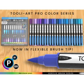 22 Flexible Brush Tip Acrylic Paint Pens Markers Set 1-7mm Line for Rock Painting, Brush Lettering, Glass, Mugs, Wood, Metal, Canvas, Fabric, Plastic. Non Toxic Waterbased Quick Drying Assorted Blue