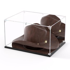 Clear Acrylic Display Case, Cowboy Hat Showcase, Panama & Tweed Organizer with Mirror Backplate & Base uv Protection and Transparency Memorabilia Collectibles(16.5*13*7.9inch,42*33*20cm)