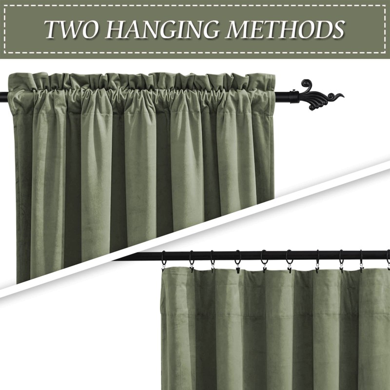 RYB HOME Velvet Curtains 63 inches Long, Rod Pocket Soft