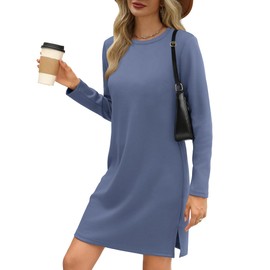 SAMPEEL Womens Dresses Long Sleeve Casual Cozy Tunic Dress Vacation Winter Clothes 2024 Work T Shirts Dress Blue XL