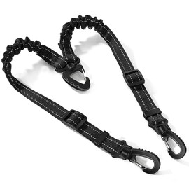 SlowTon Double Dog Leash, No Tangle Double Leash for 2 Dogs Walking Training 360°Swivel Rotation Reflective Adjustable Length Dual Two Dog Lead Splitter, Shock Absorbing Bungee Lead 2 Dog(Black)