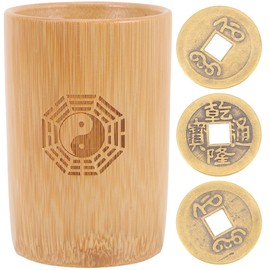 Operitacx Chinese Divination Coins Chinese Feng Shui Fortune Coin with Bamboo Bucket I Ching Divination Coins Ancient Chinese Dynasty Time Coin for Success Health Wealth Fengshui Lucky Coins