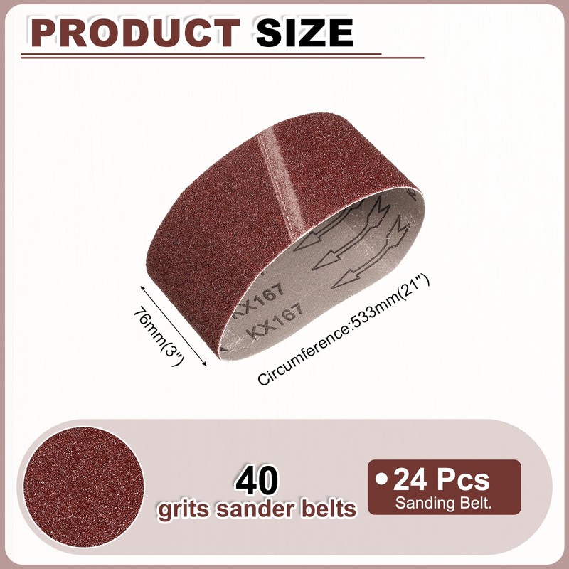 HARFINGTON 3 x 21 Inch Sanding Belts, 24 Pcs 40