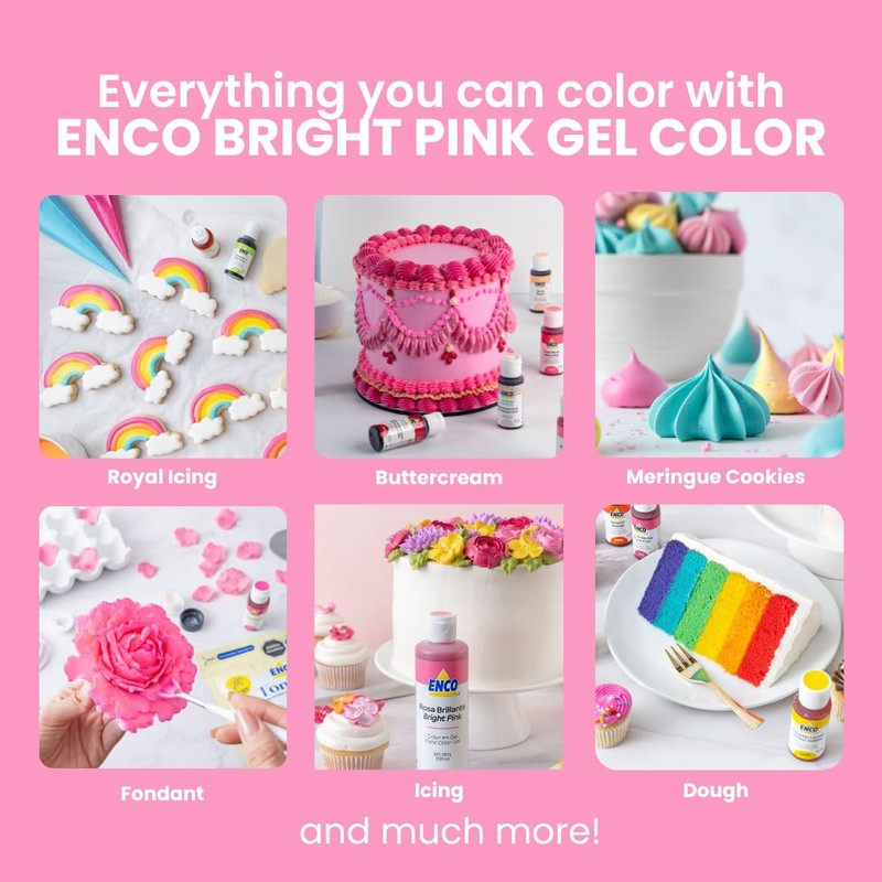 ENCO Food Coloring Gel Bright Pink 8.8 oz (250g) Concentrated,