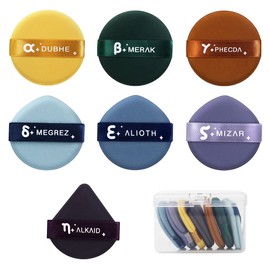 Hunxuo 7 Pieces Polaris Series Powder Puff, Soft Face Makeup Puff for Loose Mineral Powder Body Powder Velour Cosmetic Foundation Blender Sponge Wet Dry Makeup Tools with Case