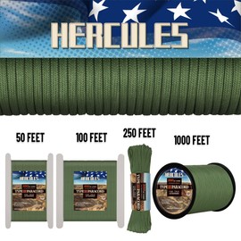 HERCULES Type III Paracord 550 Paracord Rope Parachute Cord, 50' Olive Green Paracord for Survival Paracord, Survival Cord