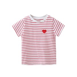 SOLY HUX Toddler Girl's Striped Print Short Sleeve Tee Shirts Heart Crewneck Cute Summer Tops Red and White 7 Years