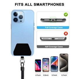 SHANSHUI Phone Tether Lanyard, Strong Spring Rope Climbing Hook, 4x Phone Tether Tabs Free Your Hand Stylish Phone Chain Strap for All Smartphones - 2PCS Black White