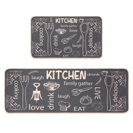 Kitchen Mats for Floor 2,Piece,Farmhouse Chef Kitchen Rugs Sets of 2,Non Slip Kitchen Mat for Floor (Black,17"x29"+17"x47")