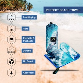 4Monster Microfiber Beach Towel with carry bag Sand Proof Travel Towel Quick Dry Lightweight Towel for Hiking Yoga Gym Sports Swimming Camping Fitness Bath
