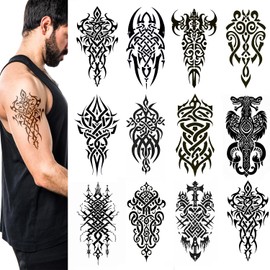 Large Temporary Tattoos for Men Women 12 Sheets Fake Tribal Tattoo Stickers Realistic Waterproof