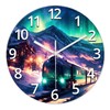 XNM Aurora Glass Battery Wall Clock 12 Inch Snow Mountain